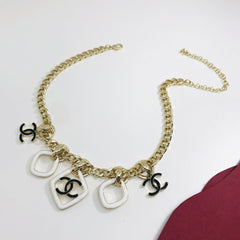 MULTI CHARM PINK GOLD BLACK ENAMEL NECKLACE