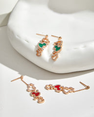 WULU 3 MOTIF DROP DIAMOND PINK GOLD EARRINGS