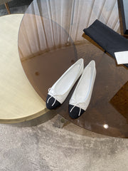 BALLET FLATS WHITE BLACK LAMBSKIN CANVAS