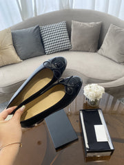 BALLET FLATS BLACK BEIGE LAMBSKIN