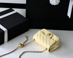 FLAP BAG 17CM YELLOW LAMBSKIN GOLD HARDWARE