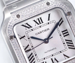 SANTOS LADY 35.1MM AUTOMATIC SILVER DIAMOND BEZEL