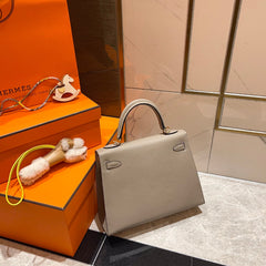 HM KELLY 25CM GREY EPSOM LEATHER GOLD HARDWARE