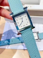 HM HEURE H 26 SILVER WHITE DIAL EPSOM LEATHER