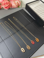 CHAINE LEATHER TAG PINK GOLD NECKLACE