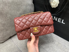 MINI RECTANGLE FLAP BAG 20CM BURGUNDY LAMBSKIN GOLD HARDWARE