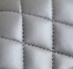 MINI RECTANGLE FLAP BAG TOP HANDLE 20CM GREY LAMBSKIN SILVER HARDWARE