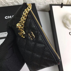 CC CLASSIC SMALL ZIPPED POUCH 15 BLACK CALFSKIN GOLD ICON