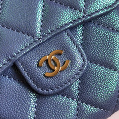 CC FLAP CARD HOLDER 11.5 SKY GRAINED CALFSKIN GOLD ICON