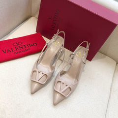 VLOGO SIGNATURE LIGHT PINK CALFSKIN HIGH SLINGBACK PUMP 7 CM