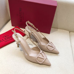 VLOGO SIGNATURE LIGHT PINK CALFSKIN HIGH SLINGBACK PUMP 7 CM