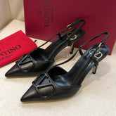 VLOGO SIGNATURE BLACK CALFSKIN HIGH SLINGBACK PUMP 7 CM