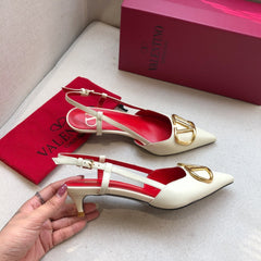 VLOGO SIGNATURE WHITE CREAM CALFSKIN HIGH SLINGBACK PUMP 4 CM