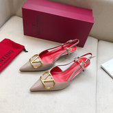VLOGO SIGNATURE PALE PINK CALFSKIN HIGH SLINGBACK PUMP 4 CM WITH GOLD LOGO