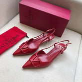 VLOGO SIGNATURE CHERRY RED CALFSKIN HIGH SLINGBACK PUMP 4 CM