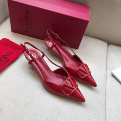 VLOGO SIGNATURE CHERRY RED CALFSKIN HIGH SLINGBACK PUMP 4 CM