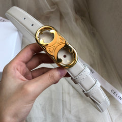 CELINE 25S BELT 25MM IN LIGHT GRAY CALFSKIN GOLD HARDWARE 562439