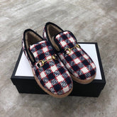GG HORSEBIT LOAFER IN COLORFUL TWEED AND LAMB FUR LINING