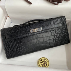 KELLY CUT 31 IN BLACK ALLIGATOR LEATHER WITH SILVER HARDWARE