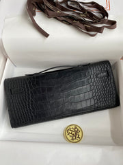 KELLY CUT 31 IN BLACK ALLIGATOR LEATHER WITH SILVER HARDWARE