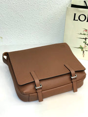 LOE 33 XS MILITARY MESSENGER BAG IN WINTER BROWN CALFSKIN AND JACQUARD
