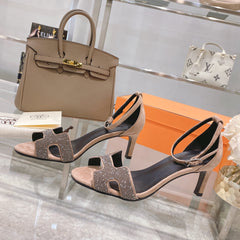 PREMIERE 70 SANDAL IN LIGHT BROWN SUEDE WITH CRYSTALS
