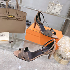 PREMIERE 70 SANDAL IN LIGHT BROWN SUEDE WITH CRYSTALS