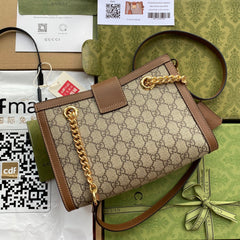 GG PADLOCK MEDIUM 26 SHOULDER BAG BEIGE CANVAS AND BROWN CALFSKIN