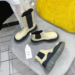 TIRE CHELSEA BOOT IN BLACK MIX BISQUE BEIGE CALFSKIN WITH TRANSPARENT SOLE