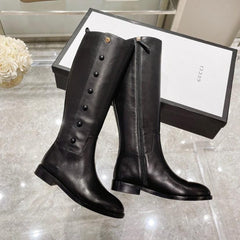 GG CLASSIC KNEE HIGH BOOTS IN BLACK IMPORTED CALFSKIN