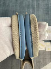 MEDIUM STRAP WOODY TOTE BAG 37 IN BEIGE LINEN CANVAS BLACK WEBBING LOGO EMBROIDER BLUE CALFSKIN