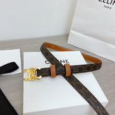 TRIOMPHE 18MM REVERSIBLE IN DARK BROWN MONOGRAM CALFSKIN AND BROWN CALFSKIN WITH GOLD BUCKLE