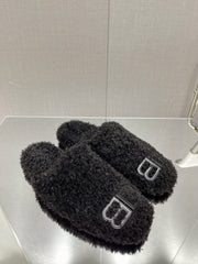 BALENCIAGA 25S MULES IN BLACK WOOL WITH LOGO