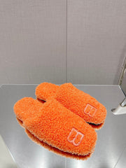 BALENCIAGA 25S MULES IN ORANGE WOOL WITH LOGO