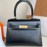 KELLY MINI 20 BAG IN BLACK SMOOTH CALFSKIN WITH GOLD HARDWARE