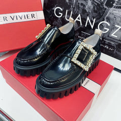 VIV' RANGERS LOAFERS IN BLACK SHINY CALFSKIN WITH CRYSTAL BUCKLE ON THE SIDE OF THE TONGUE