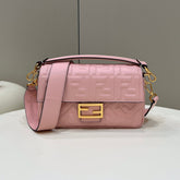 BAGUETTE WITH FF MOTIF 27 IN LIGHT PINK SOFT LAMBSKIN GOLD HARDWARE