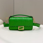 BAGUETTE WITH FF MOTIF 27 IN EMERALD GREEN SOFT LAMBSKIN GOLD HARDWARE