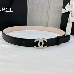 DOUBLE C BELT 30MM IN BLACK CALFSKIN METAL BUCKLE