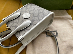 MINI TOTE 20 BAG IN BEIGE CANVAS AND WHITE CALFSKIN