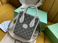 MINI TOTE 20 BAG IN BEIGE CANVAS AND WHITE CALFSKIN