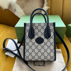 MINI TOTE 20 BAG IN BEIGE CANVAS AND BLACK CALFSKIN