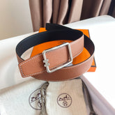 TUBE H BELT BUCKLE & REVERSIBLE BLACK AND CINNAMON BROWN LEATHER STRAP 38MM SILVER HARDWARE