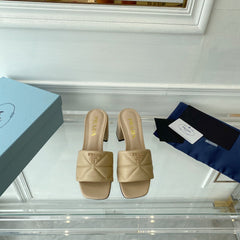 PRA QUILTED NAPPA HEELED SANDALS BEIGE LAMBSKIN