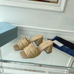 PRA QUILTED NAPPA HEELED SANDALS BEIGE LAMBSKIN