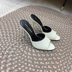 LA 16 HEELED MULES IN WHITE SMOOTH LAMBSKIN