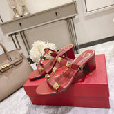 ROMAN STUD CHERRY RED CALFSKIN SLIDE SANDAL 60 MM