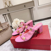 ROMAN STUD BRIGHT PINK CALFSKIN SLIDE SANDAL 60 MM