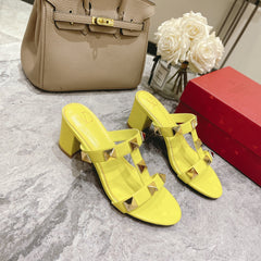 ROMAN STUD BRIGHT YELLOW CALFSKIN SLIDE SANDAL 60 MM