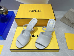 FENDI FIRST 95 MM HIGH-HEELED SANDAL IN CLOUD GREY LAMBSKIN GOLD HARDWARE